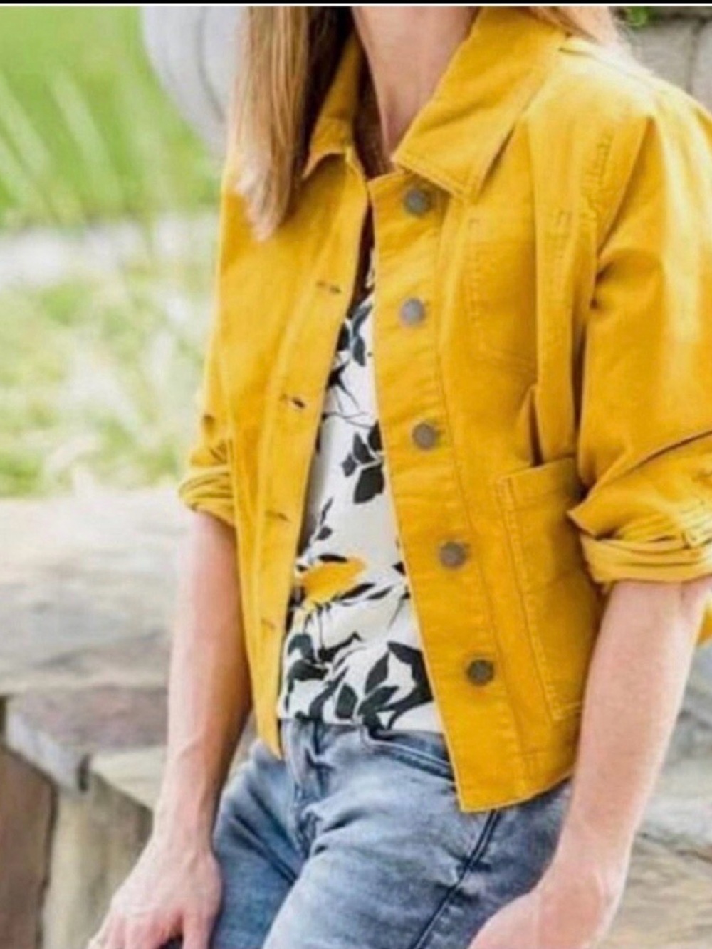 Cabi Citizens Jackie Corduroy Yellow Mustard Trucker Chore Jacket Coat Large